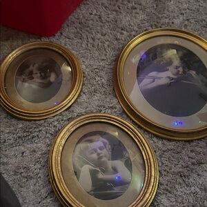 Antique Gold Oval Photo Frames Set of 3 with convex bubble glass
